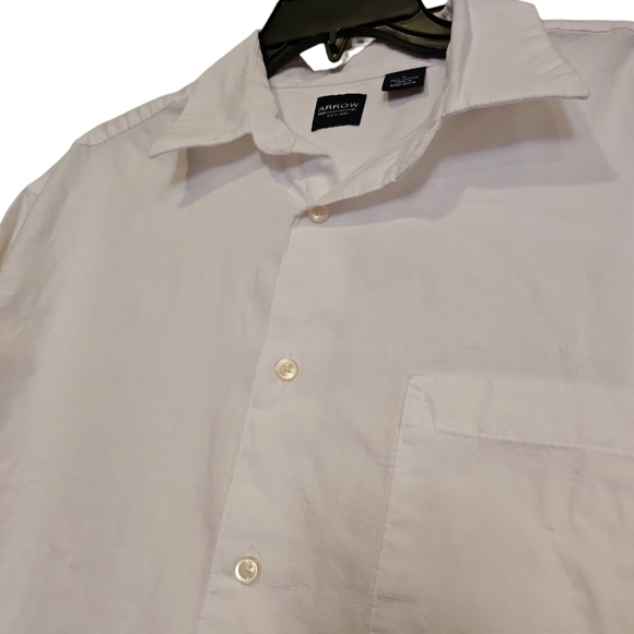 Arrow 100% Cotton White Button Up Textured Mens Shirt Size L - Picture 3 of 5